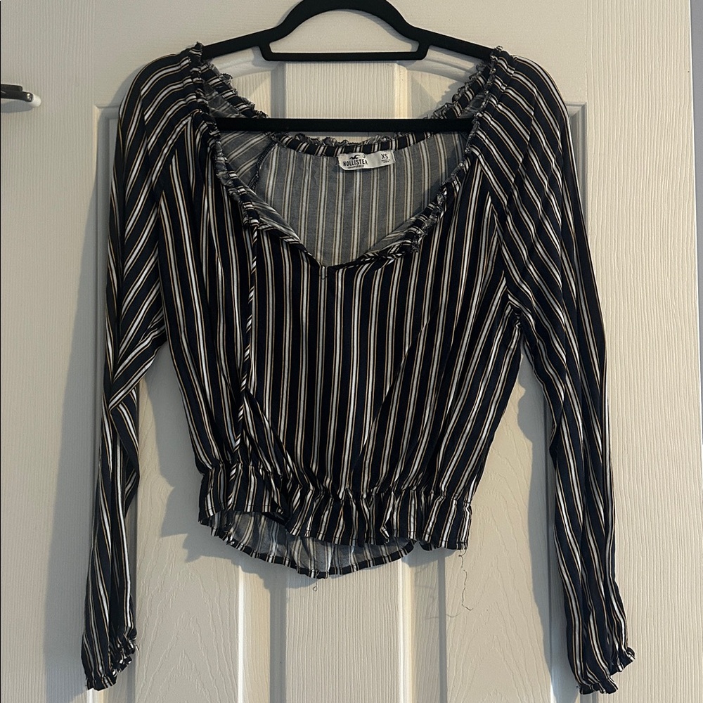 Hollister Navy and White Striped Blouse
